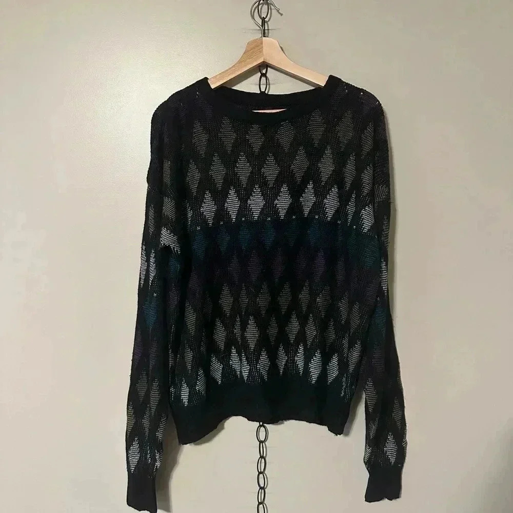 Vintage  Diamond Striped Sweater Size XL